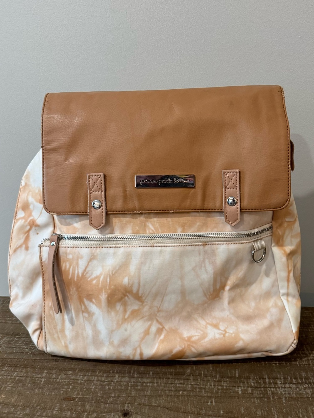 Petunia Pickle Bottom Tan and Cream Tie-Dye Backpack Tote